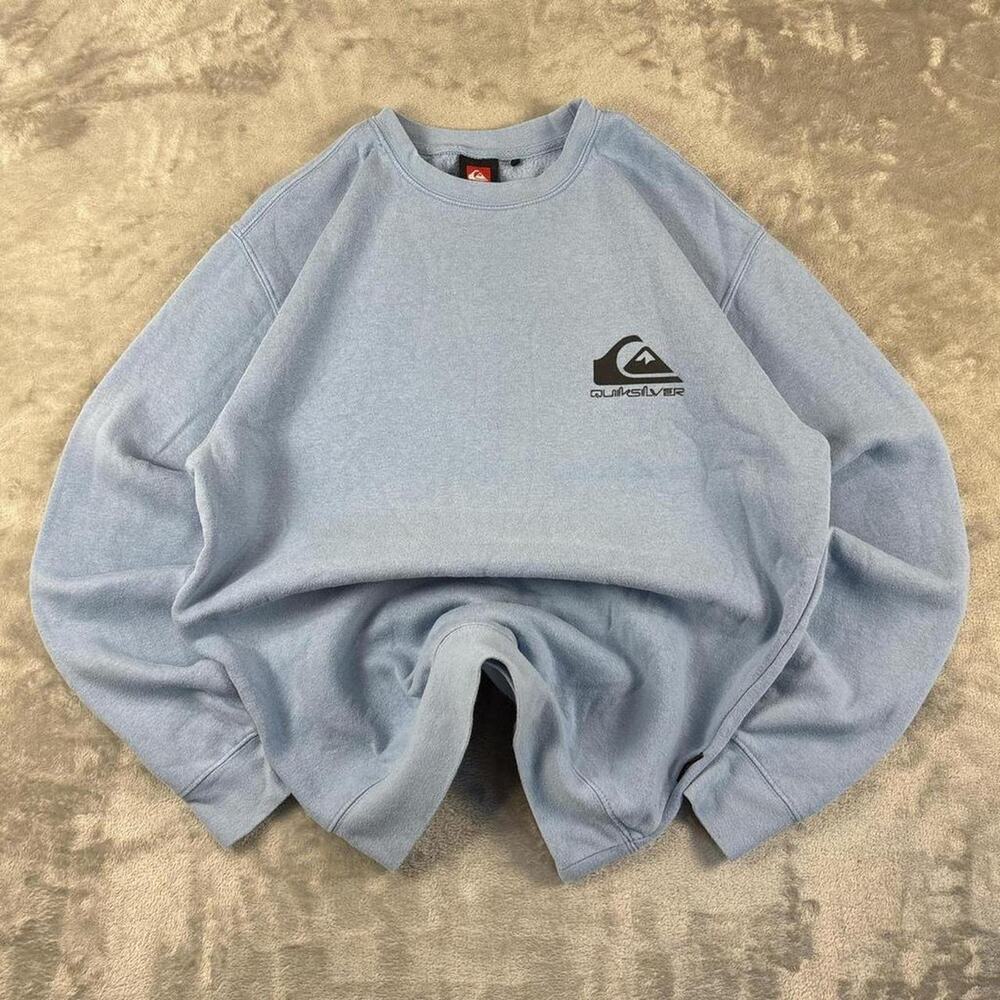 VTG Y2K Quiksilver Baby Blue Basic Logo Crewneck Sweatshirt Size Small